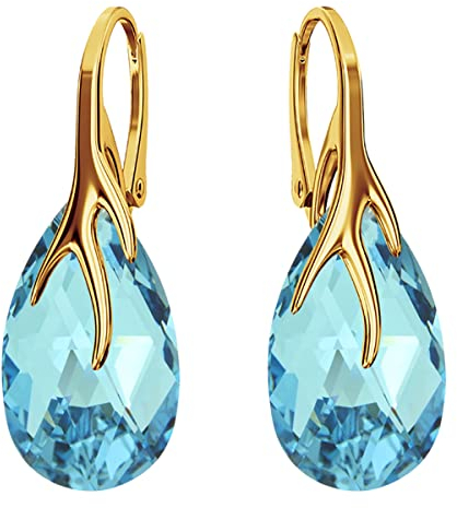 925 Silber Hängende Ohrringe mit Österreichische Kristall - Schmuck für Frauen und Mädchen - Hängeohrringe Ideal für Geschenke für Frauen Damen Silber Vergoldet 24 (Aquamarine CAL)