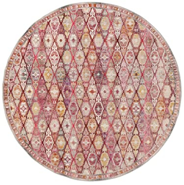 RugVista Nenax, In & Outdoor Teppich, Kurzflor, Rund, ∅ 200 cm, Außenteppich, UV-beständig, Wasserfest, Allergikerfreundlich, Ideal für Balkon, Innenhof Garten und Terrasse, Rot/Rosa