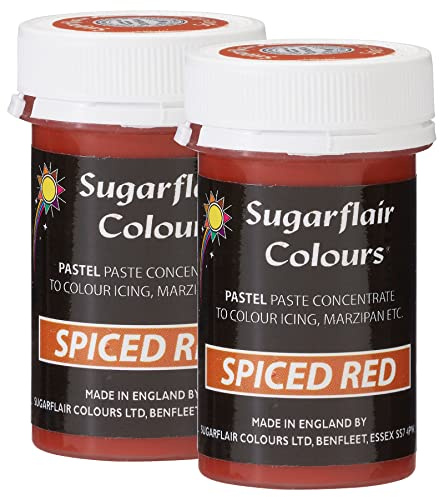 Sugarflair Spice Red Pastel Food Colouring Paste, Highly Concentrated for Use with Sugar Pastes, Buttercream, Royal Icing or Cake Mix, Subtle Colour Dye - 25g (Pack of 2)