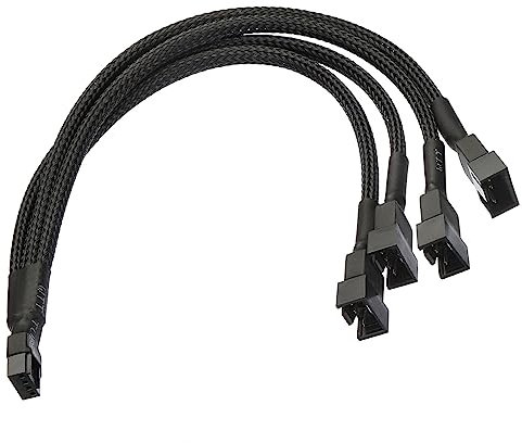 sourcing map PWM Fan Splitter Cable, 10.6 Inch 4 Pin Female to 3 Pin Male PC Fan Sleeved Power Extension Cable Adapter 1 to 4 Converter for Computer