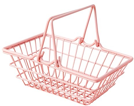 jojofuny Einkaufskorb Mini-körbe Zur Aufbewahrung Von Kleinigkeiten Mini-einkaufswagen Kaufladen Zubehör Rosa Spielzeug Körbe Mit Griffen Desktop-marktwagen Metall Kleines Bügeleisen