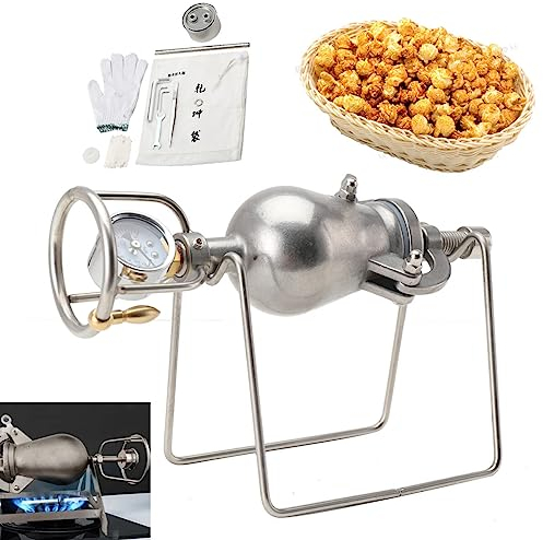QAVODB 100ml Hochdruck-Popcornmaschine Mini-Edelstahl Professionelle Popcorn-Bräter, Handkurbel Gasheizung Langsamer Schub Mit Manometer Für Familienfeiern Studienpartyspaß