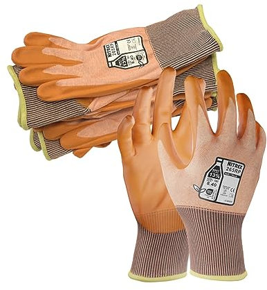 NITREX 265RP Cut Resistant Work and Safety Gloves - 5 Pairs - General Handling Gloves - Foam Nitrile Palm Coated – Oils and Grease Resistant – Mechanical and Industrial Protection - Size 6
