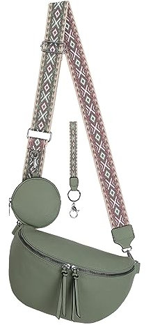 EAAKIE Bauchtasche Umhängetasche Crossbody-Bag Hüfttasche Kunstleder Italy-Design (D.GREEN)