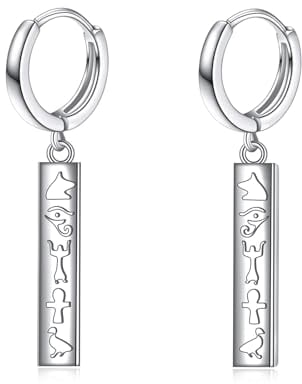 POPLYKE Ägyptische Ohrringe für Frauen Sterling Silber Ankh Hoop Ohrringe Ägypten Schmuck Geschenke für Frauen Männer Mädchen Junge (Silber)