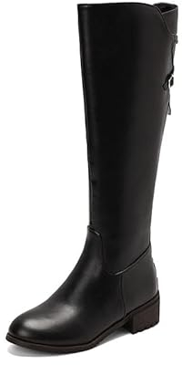REKALFO Donne Mid Calf Stivali Tacco Basso Ginocchio Stivale Alto Moda Zip Stivali Invernali nero 44 EU