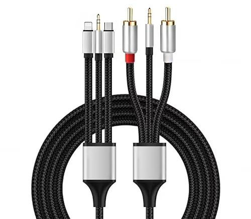 ENJOY-UNIQUE Câble RCA Audio Auxiliaire Adaptateur Lightnin/USB C/3,5mm Jack vers 2RCA et 3,5mm Jack Mâles 6,6FT/2M Compatible avec iphone 15 14 13 12 11 9 8 7 Max XS Pro,Samsung Galaxy,Téléphone