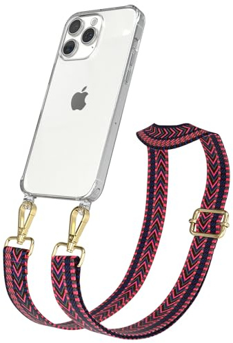 EAZY CASE Handykette - Verstellbares Taschenband kompatibel mit iPhone 15 Pro Max, Schulterriemen, Handykordel mit Silikon Hülle, Umhängetasche, Pink Blau Gold
