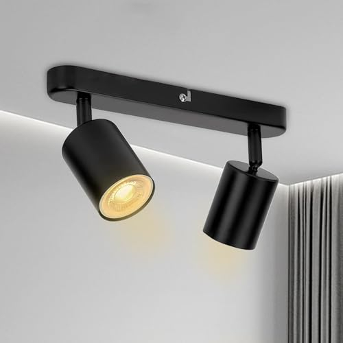 MENAYODA LED Deckenstrahler GU10, 2 Flammig Schwenkbar Deckenleuchten Deckenlampe Spot, Modern Strahler Deckenspot für Küche, Schlafzimmer, Wohnzimmer - Ohne Leuchtmittel (Schwarz, 2-Flammig)