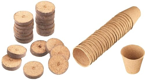 Connex Kokos-Quelltabletten Ø 3,5 cm - Praktisches Set mit 20 Stück & Anzuchttöpfe Ø 6 cm - Praktisches Set mit 24 Stück
