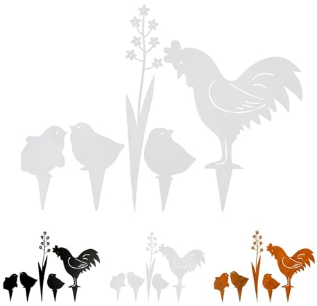 NETPROSHOP 1 Set Osterdeko zum Stecken Henne Küken Blüte Gartenstecker Metall H: 4,5-20cm, Farbe:Weiss