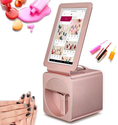 DPLXFPP 3D-Smart-Nageldrucker-Roboter, Digitaler Mobiler Nail-Art-Stempeldrucker Mit 10,1-Touchscreen, 3D-Nageldrucker-Maschine, Unterstützt WiFi/Heimwerken Oder Nagelstudio/Maniküre,Pink