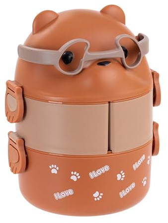 Pzuryhg Lonchera al vacío, contenedor de almuerzo aislado, fiambrera de oso de gafas, termo de acero inoxidable, contenedor de almacenamiento de alimentos calientes, lonchera con separadores para