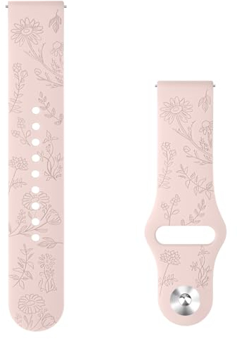 Vancle Uhrenarmband 20mm für Damen Herren, Weiches Silikonarmband mit Eingravierten Blumen, Sport Ersatzarmbänder Zubehör Kompatibel mit 20mm Smartwatches