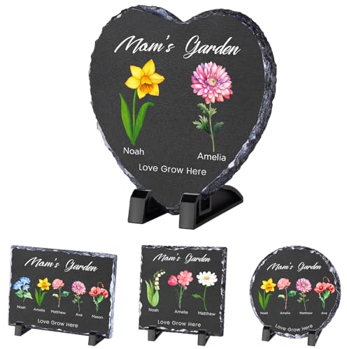 Personalisierter Gartenstein, personalisierter Oma's Garden Geburtsmonat Blumengarten Gedenkstein mit Text/Namen, Geschenk für Oma, Muttertag, Geburtstagsgeschenke