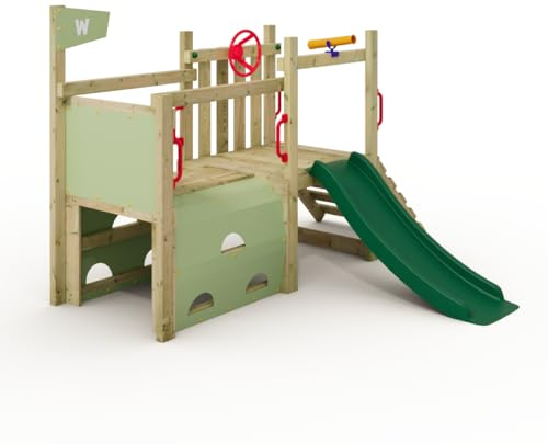 Wickey My First Fort 2 Aire de Jeux pour Petits Enfants, Structure à Grimper, Jeu de Jardin pour Enfants en Bois Massif imprégné avec Toboggan Vert et bâche Vert Pastel