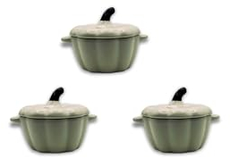 Lot de 3 mini cocottes en forme de courge blanche avec couvercle 11 x 9,5 cmHaute Température Four Pour Petits Plats