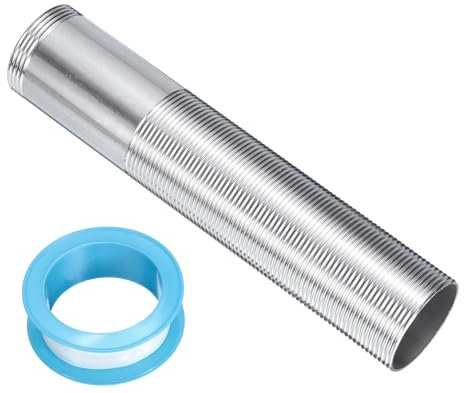 uxcell 6 Faucet Mount Extension Shank Stainless Steel Threaded Pipe Lengthen Mounting Shank Lengthen Fixed High Foot with PTFE Tape 1PCS