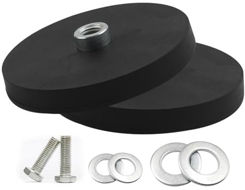 2 Stück Neodym Magnete Gummiert, Ø 88mm Flachgreifer Magnet, Gummi Runde Magnete Mit M8 Konvexes Schraubenloch, 55kgs Tragkraft, Scheibe Topfmagnet für Schrauben, Lichtleisten, Öse oder Haken