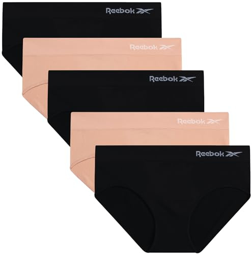 Reebok Lot de 5 Culottes Hipster pour Femme - sous-vêtements Extensibles sans Couture avec Taille décontractée sans étiquette (S-XL), Noir/Rose poudré, Medium