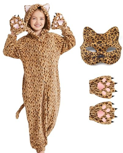 Ezuwail Costume Leopardo Bambina Costume Ghepardo Bambino Pigiama Animale TutaLeopardo Cosplay Carnevale per Ragazza (130)