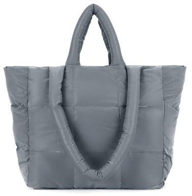 Fecialy Gesteppte Tragetaschen für Damen Große Puffertasche Gesteppte Nylon-Schultertasche Puffy Satchel Travel Handtasche