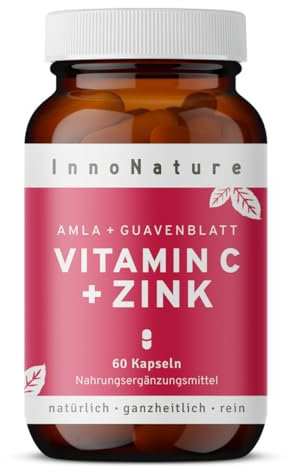 InnoNature Vitamin C + Zink Kapseln | aus Guavenblättern und Amla Fruchtextrakt | 60 Kapseln, 240 mg Vitamin-C und 20 mg Zink | veagn, laborgeprüft