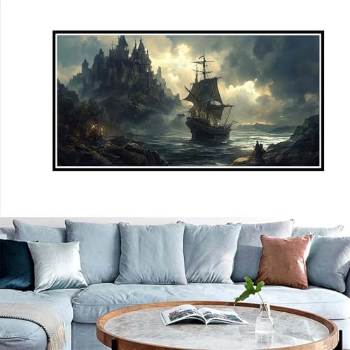 DIY Malen Nach Zahlen Erwachsene Palast Malen Nach Zahlen Segelboote Malen Nach Zahlen Leinwand Groß 100x200cm ÖlgemäLde Kit Mit 3-Pinseln und Acrylfarbe, Home Zimmer Deko Wohnzimmer, (mit Rahmen)