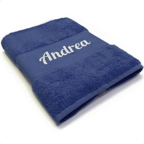 FLAGLY Premium Handtuch mit Namen Bestickt oder mit Wunschtext, 100% Baumwolle, 450 g/m² - Duschtuch, Badetuch, Fitness Handtuch personalisiert mit Name oder Wunschtext (blau, 50 x 100 cm)