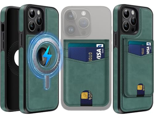 MOBESV 2-in-1 Magnetisch Handyhülle für iPhone 14 Pro Max mit Wallet Ständer, Lederhülle kompatibel mit MagSafe, Elegant Hülle mit Kartenhalter, Grün