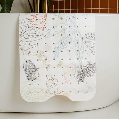 Tapilou - Tapis de Baignoire Bébé Antidérapant - Grande Taille 100cmx40 cm - sans BPA, Lavable en Machine, Anti-moisissure, avec Ventouses - Tapis Confort & Sécurité pour Baignoire (Animaux mer)