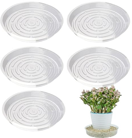 Nuytghr Blumentopf-Tablett, transparente Blumentopf-Tabletts, 5 x Pflanzen-Untersetzer für Innen- und Außenbereich, Möbelschutzplatten für Blumen und Pflanzen, für Garten, Haus, Balkon und Terrasse