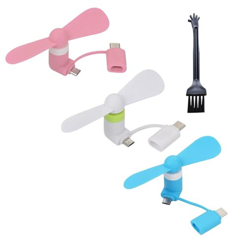 SEMINISMAR Lot de 3 mini ventilateurs portables USB compatibles avec téléphone portable de type C et smartphone, ventilateur de téléphone portable 2 en 1