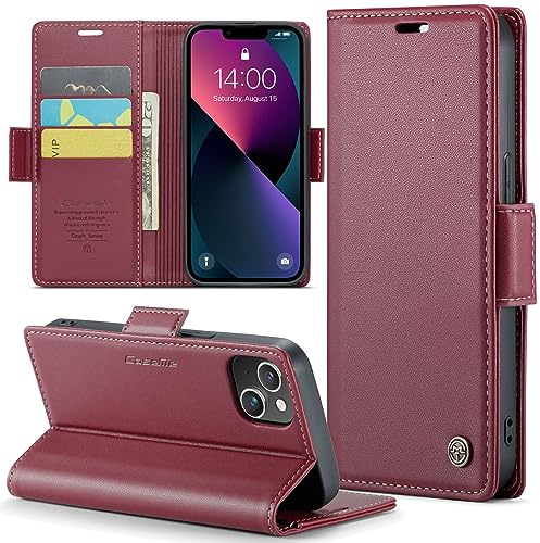 Phernykas Handyhülle für iPhone 13 Hülle Leder,Magnetische Klapphülle mit kartenfach und Standfunktion Smartphone Schutzhülle Lederhülle iPhone 13 Flip Book Case (Rot)