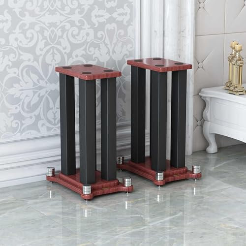 A Pair of Universal Speaker Stands, Heavy Duty Speaker Stands Holds Bookshelf Speaker Satellite Speaker Large Speaker, Vibration-Absorbing MDF Design, Holds 88lbs Speaker (Teak, 70cm/27.5in)
