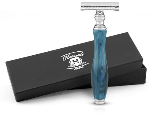 Haryali London Rasierhobel mit Doppelklinge für Damen und Herren – Rasierhobel mit Doppelklinge aus Kunstharz – Ergonomisches Design – Wiederverwendbarer Rasierer – Blau – Passend für alle DE-Klingen