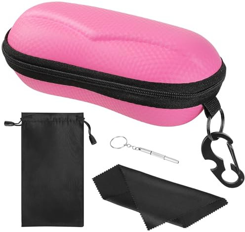 MoKo Eva Brillenetui, Universal Halbhart Brillen Case mit Metallhaken Mini Schraubendreher Tragbare Kratzfeste Brillenorganizer Brillenaufbewahrung für Sonnenbrillen Lesebrille, Rosa