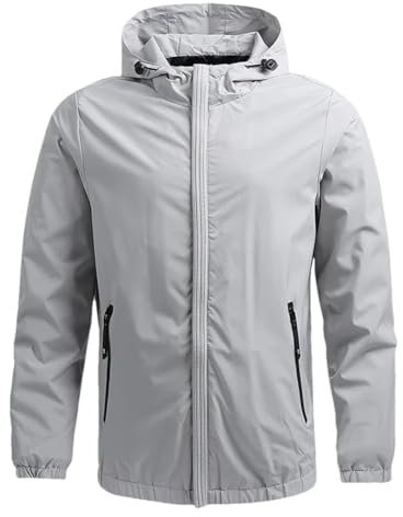 Niiyyjj Herren-Outdoor-Wanderjacke, Angeln, Sport, Outwear, Kapuzenjacke, dünn, leicht, atmungsaktiv, gray9, L