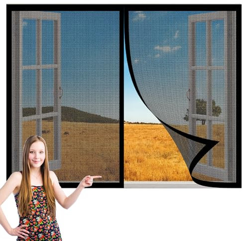 Insektenschutz für Fenster 94 x 140 cm Insektenschutz Magnet Fenster Fliegenvorhang Ohne Bohren Kinderleichte Montage für Schiebefenster Dachfenster, Schwarz