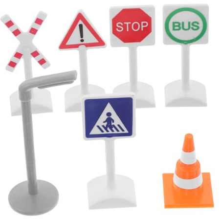 TOYANDONA 7pcs Play Traffic Sign Road Signs Toys Mini Electric Traffic Light for Model Train Scenario Boys and Girls Playset