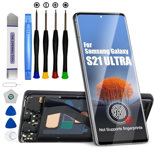 DTD Écran pour Samsung Galaxy S21 Ultra LCD Écran Tactile de Rechange Montage avec Outils (Noir avec Cadre, sans Reconnaissance d'empreintes digitales)