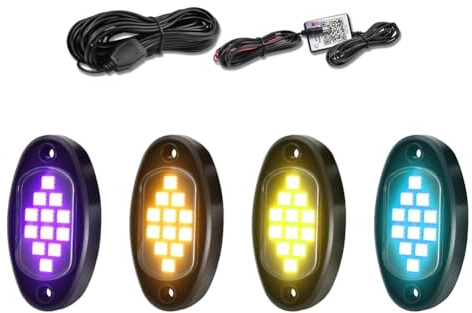 Paaruter RGB LED Rock Lights, Multifunction Neon Underglow Waterproof Light with APP Control Multicolor Lights for ATV UTV SUV,B