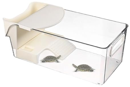 Aquarium für Schildkröten - transparentes Terrarium für Reptilien - PET/PP -Tank mit Ohnbereich - Multifunktionaler Lebensraum für Schildkröten, Frösche, Hermies und Accessoires