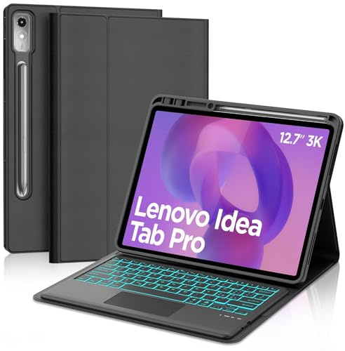 Occtingkind Tastiera per Lenovo Idea Tab Pro 12,7 2025 - Custodia con Tastiera Retroilluminazione 7 Colori e Touchpad Multitouch, Bluetooth 5,0, Layout Italiano, Per Xiaoxin Pad Pro/Moto Pad, Nero