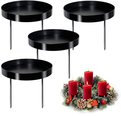 Kerzenhalter Adventskranz, 8 cm Schwarz Adventskerzenhalter, 4 Stück Advent Kerzenteller, Stumpenkerzen Metall mit Dorn, Kerzenhalter Stumpenkerzen für Adventskranz stumpenkerzen Tischdeko