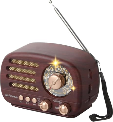 M-Amazup Radios Portable AM FM SW, Retro Radio with Speaker, Transistor Radio Bluetooth 5.3, Rechargeable Battery Powered, TWS, Support TF Card/MP3/USB Playing, Gifts for Senior, Deep Brown