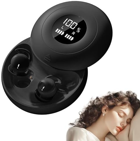 sunvito Cuffie da sonno, mini cuffie per dormire, senza fili, Bluetooth 6.0, in silicone liquido, per dormire, indicatore di potenza per allenamento, lavoro, viaggi (nero)