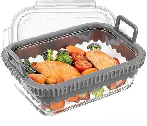 Auflaufform Airfryer Glasform mit Deckel für Ninja Cosori hitzebeständig | Ofenfeste Glasform für Ninja AF400EU AF500EU SL400EU mit abnehmbaren Griffen hitzebeständig spülmaschinengeeignet