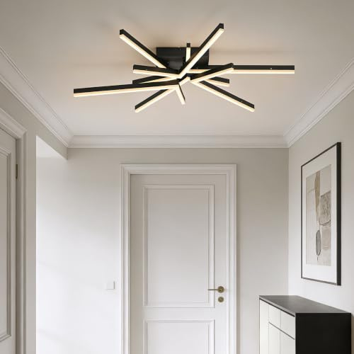 doporro 72W Modern LED Deckenleuchte dimmbar mit Fernbedienung 80 cm | Deckenlampe für Wohnzimmer oder Küche, einstellbare Farbtemperatur 3000K/4200K/6400K, Sandschwarz, Alivetta25038