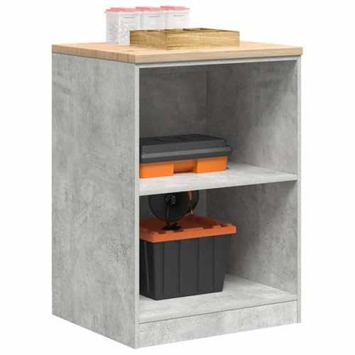 Tomostar Armoire de Rangement Garage, Établi Atelier Garage Armoire à Outils Basse avec Plan de Travail Gris béton 60x51x85 cm Bois pin